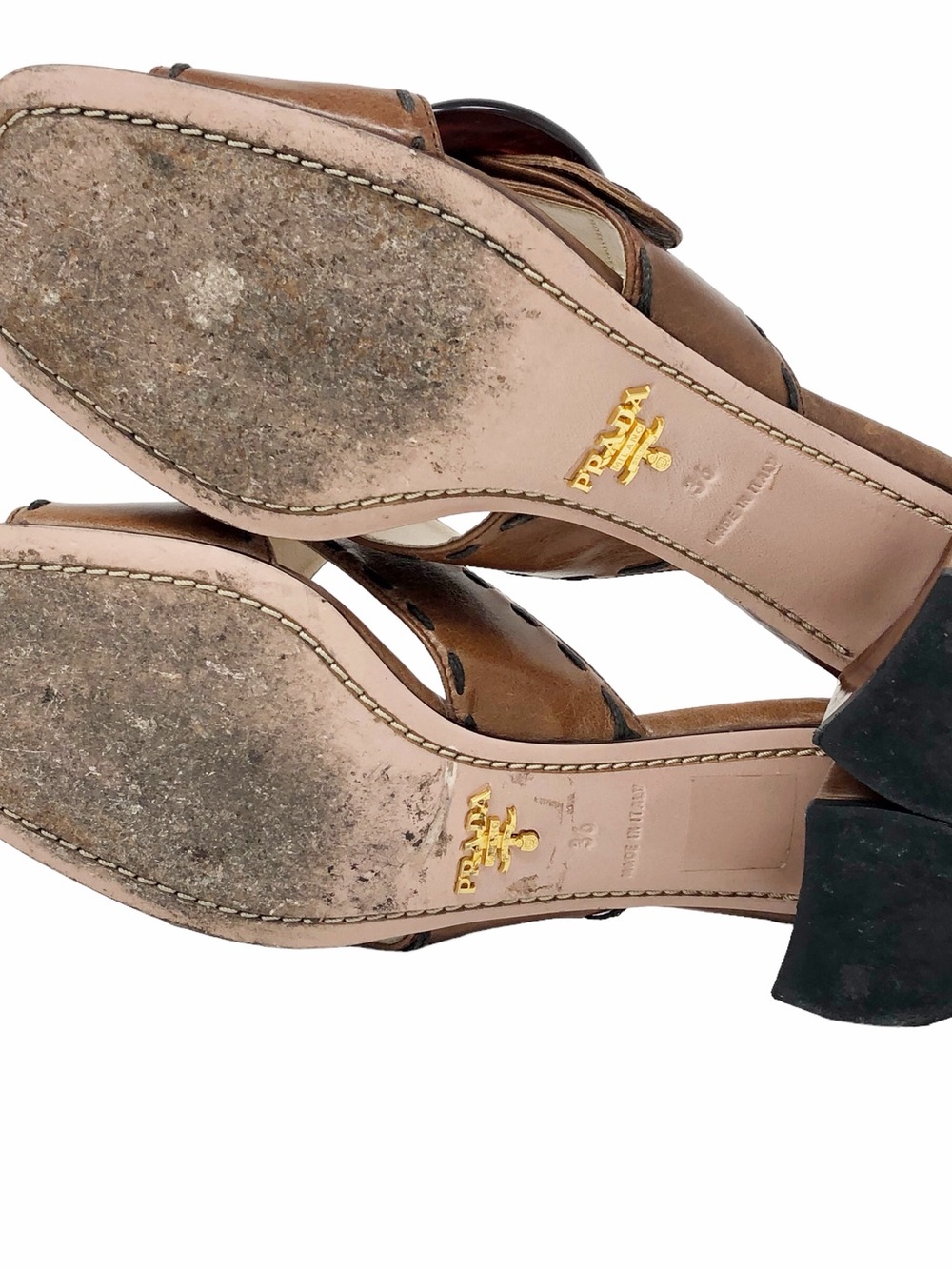 Prada Brown Leather Buckle Mule Heels Sandals Size 36 Italy - Picture 7 of 9